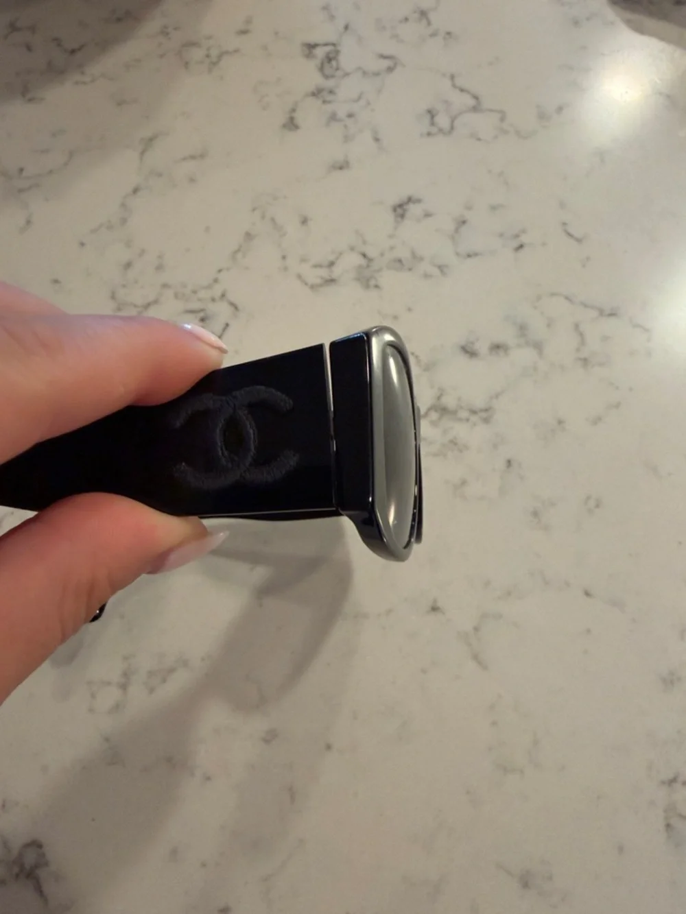 CHANEL Black Oval Sunglasses with Gradient Gray Lenses - Picture 4 of 7